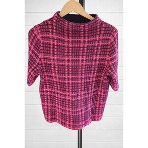 Ann Taylor Short Sleeve High Mock Neck Woven Tweed Sweater Pink M